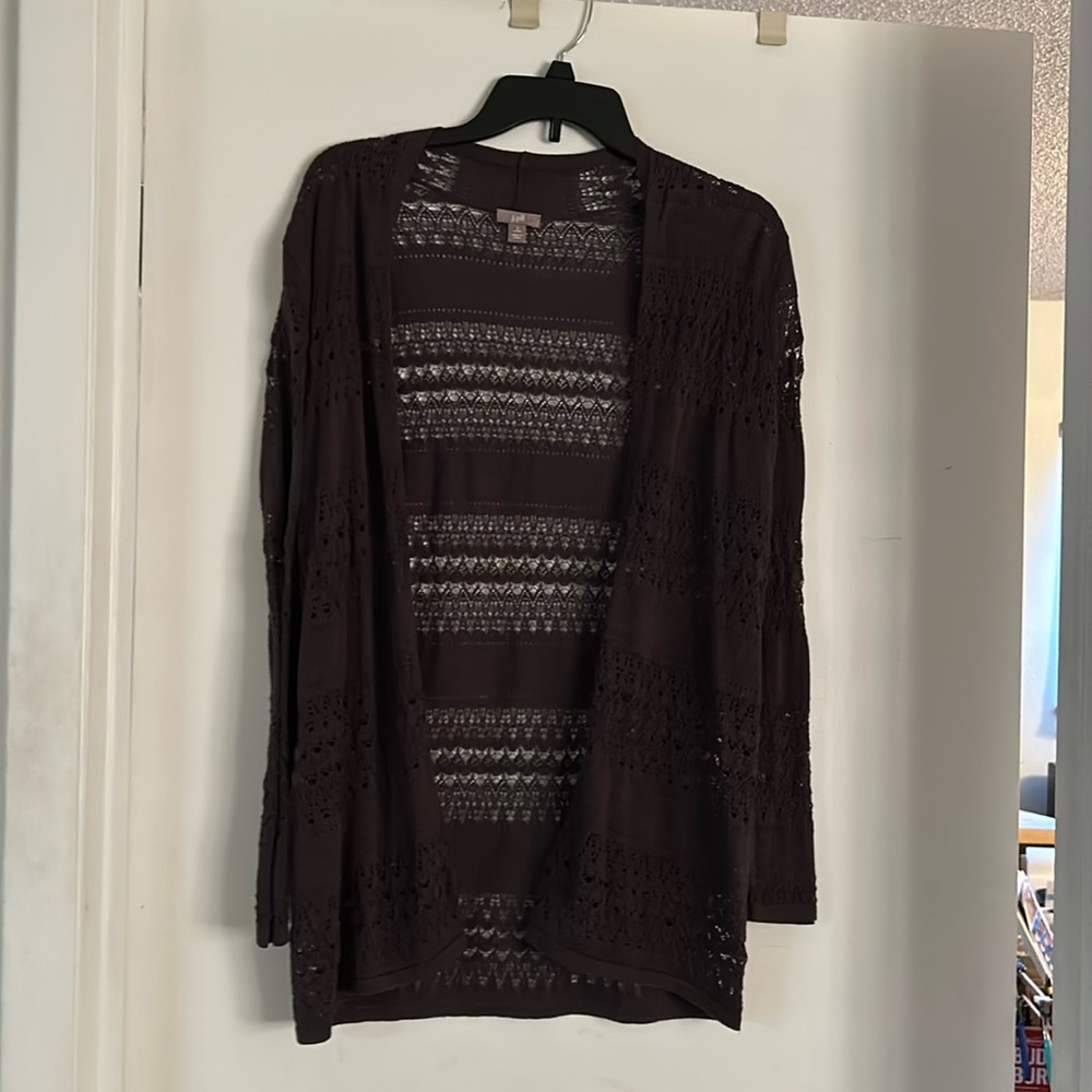 JJill lattice work sweater, S, grey